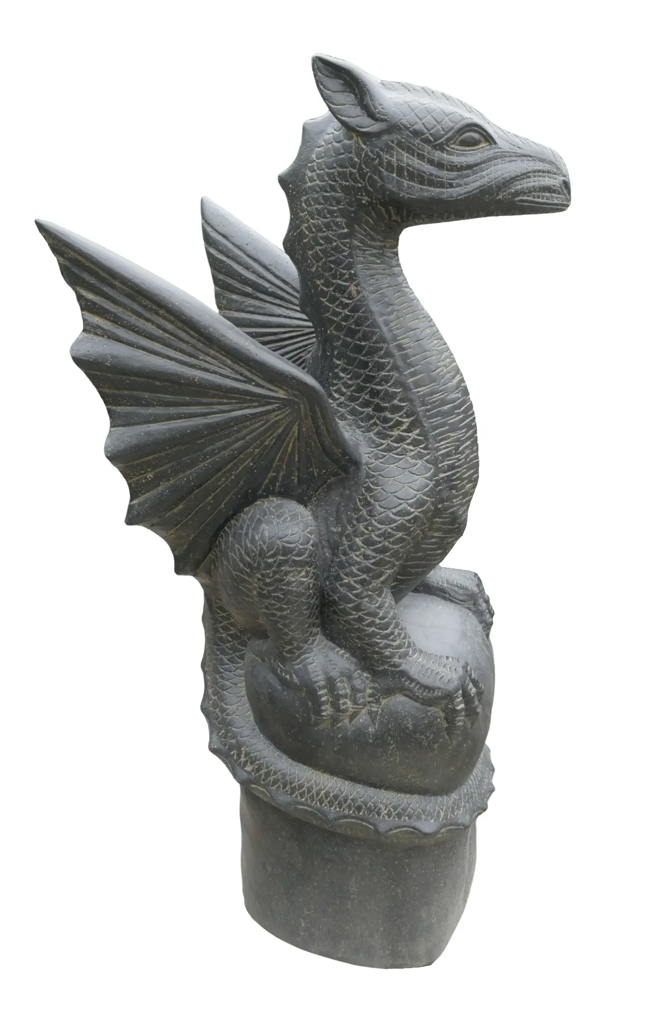  Product image 6 of the product “Sitting dragon on a rock, approx. 152 cm high. Cast stone, handcrafted & colored ”